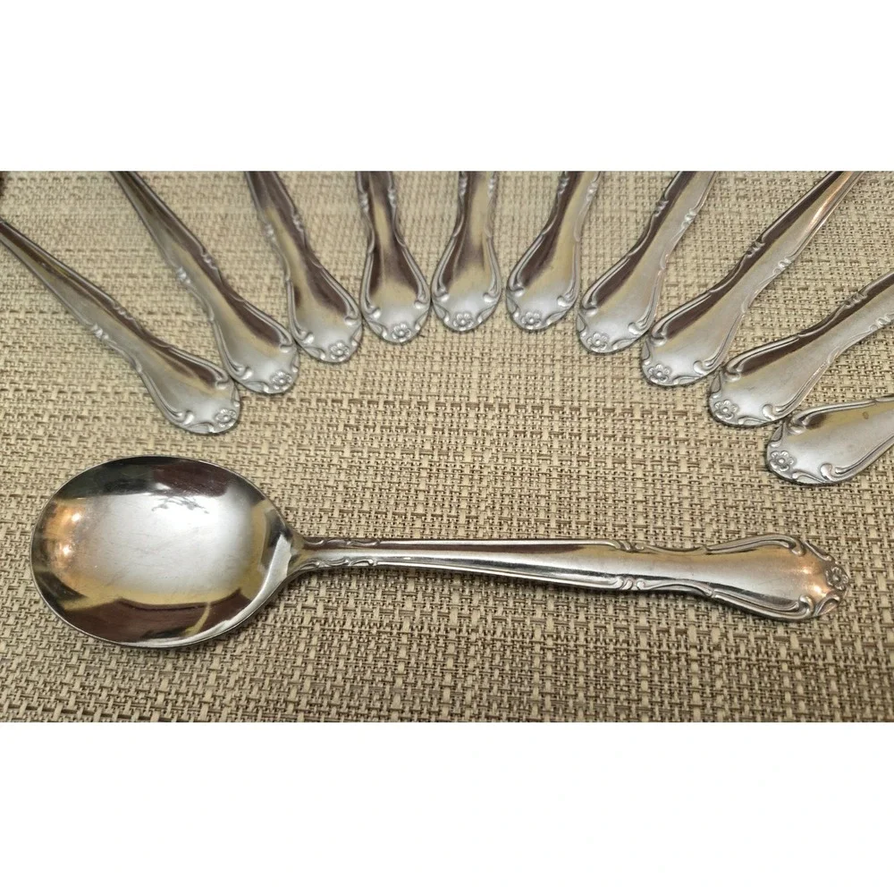 Oneida MELINDA Stainless, Flower Tip, Glossy - Lot Of 11 Sugar/ Cream Soup Spoon